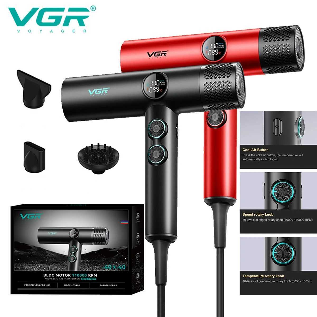VGR Hair Dryer Professional Brushless Motor Negative Ion Hair Styling Blow Dryer Mane Powerful Adjustable Hair Dryer V401W250904
