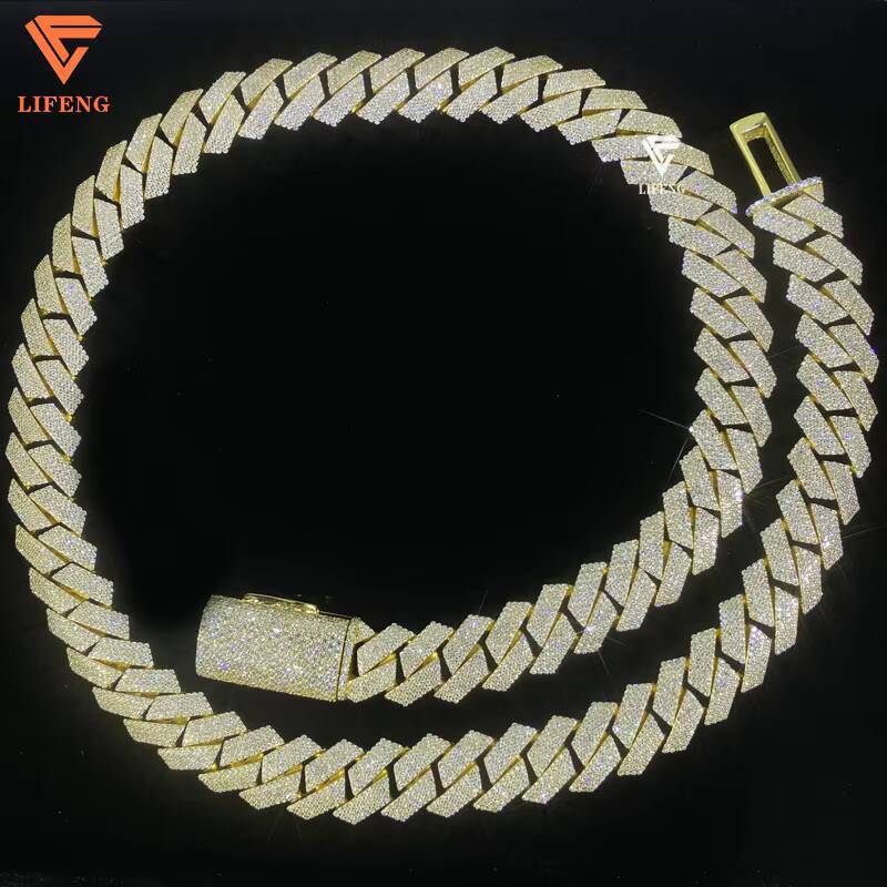 White and Rose Gold 15mm 4 Rows 925 Sliver Vvs Moissanite Cuban Chain Iced Out Jewelry Mossanitecuban Link Chain