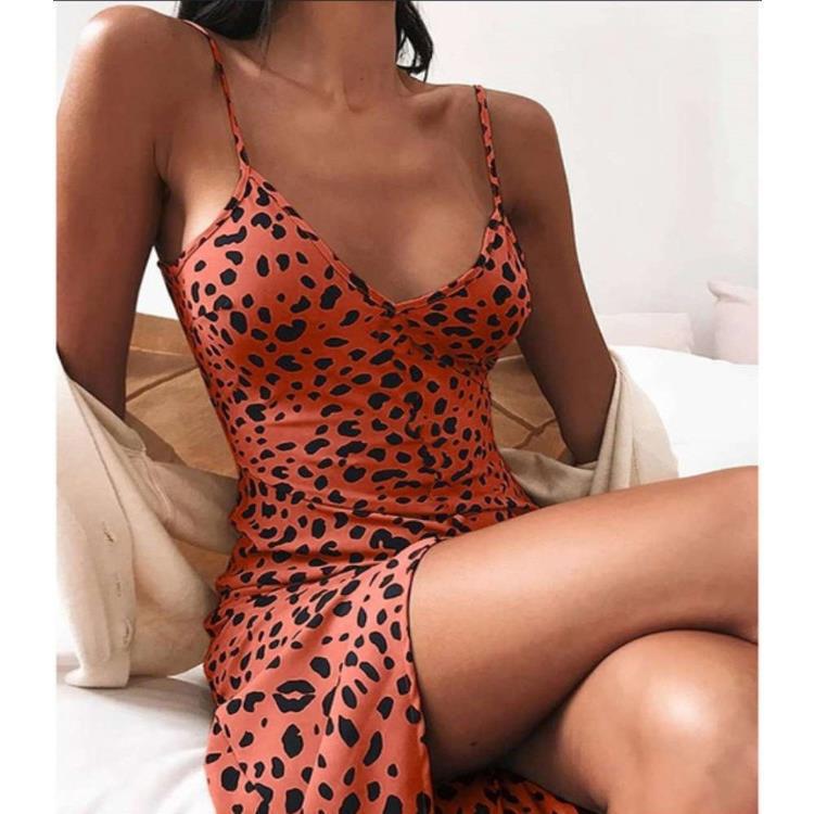 L831Spring and summer new foreign trade European and American leopard print v-neck sexy suspender dress women's clothing