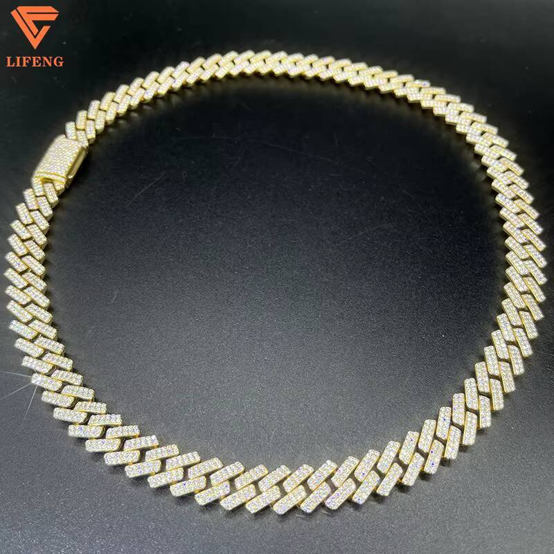 925 Sterling Silver Miami Cuban Link Chain 18k Gold Plated Vvs Moissanite Diamond Cuban Chain Moissanite Hip Hop Necklace