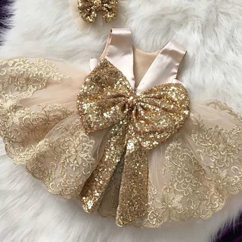 2024 Summer Sequin Big Bow Baby Girl Dress 1st First Birthday Party Wedding Dress For Girl Princess Evening Dresses Kid Clothes Z250904