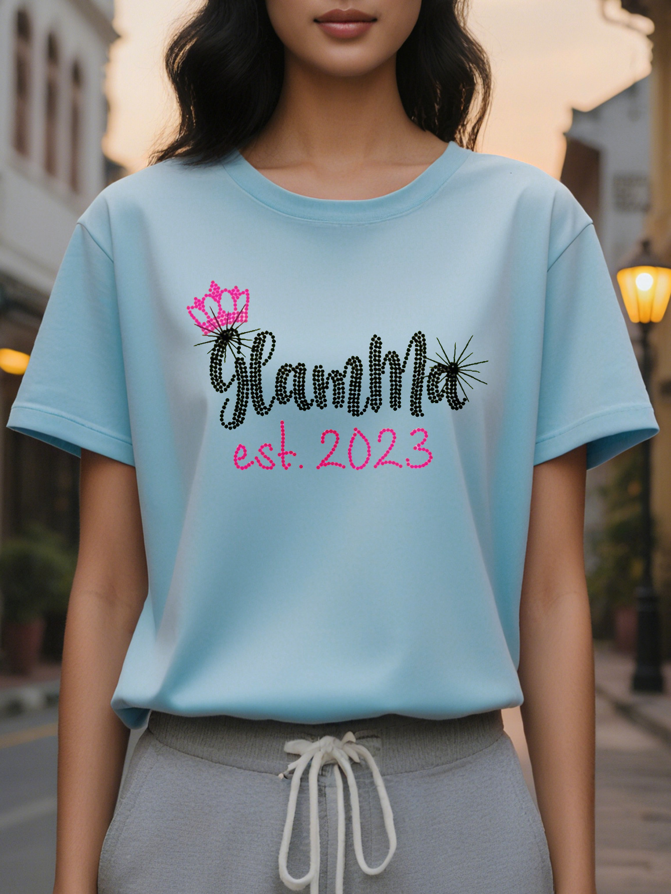 GLAMMA American Style Trendy Printed Round Neck Short Sleeve T-Shirt Women's Spring and Summer New Slim Fit Slimming