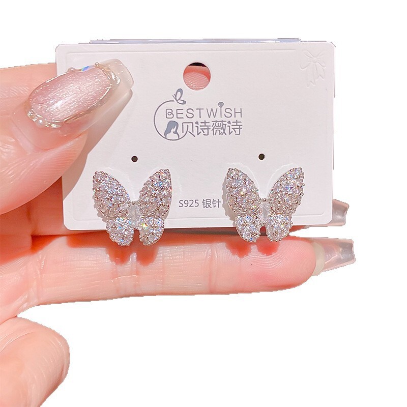 Designer Luxury Free Shipping 2025 New Flashing Zircon Butterfly Earrings For Women, Exquisite And Elegant Super Shiny Personality High-end Ear Jewelr