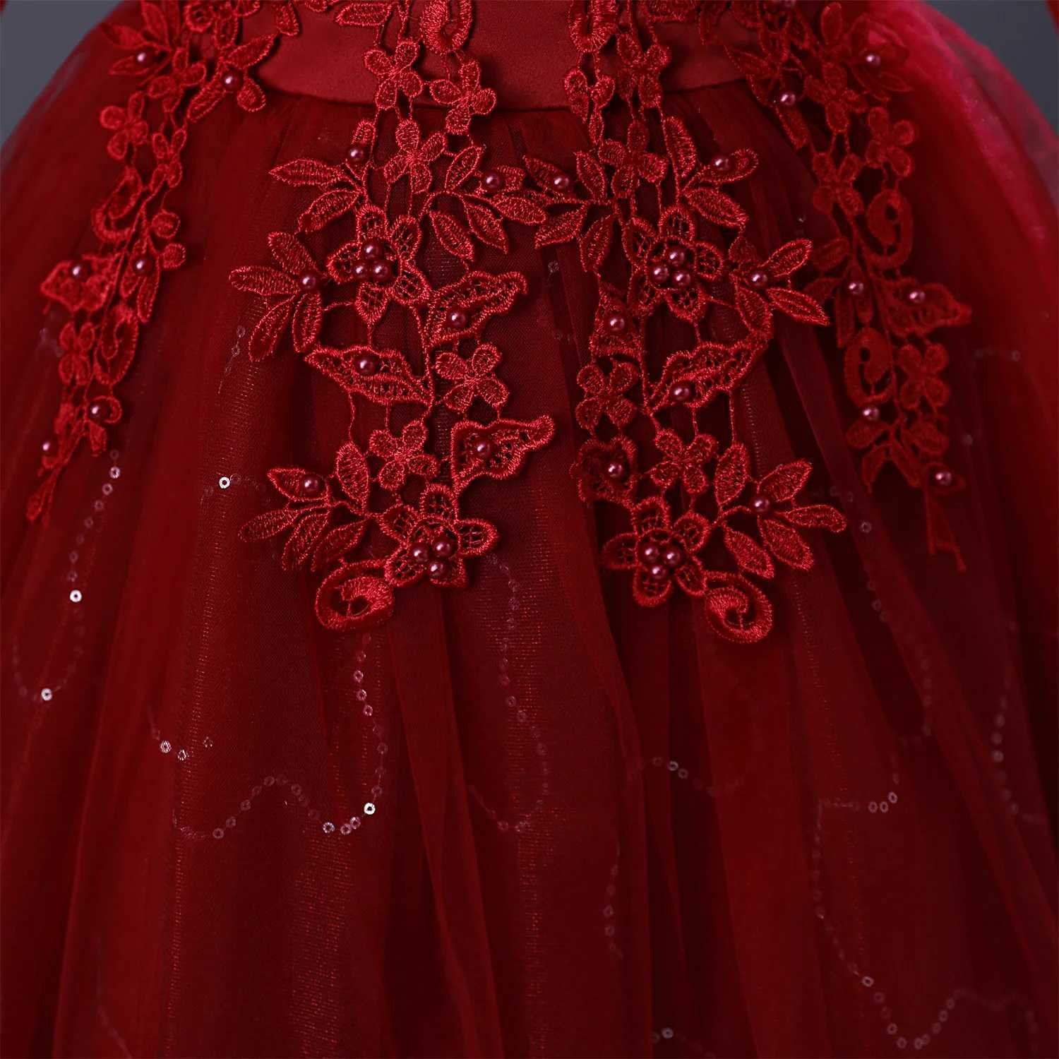 DW683 Childrens Girls Red Princess Dress Long Sleeve Piano Party Ceremony Flower Girl Gown Z250904