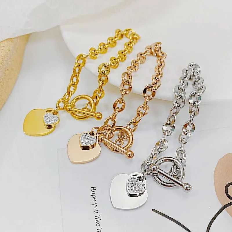 1 Pcs Bangle For Women Girl Not Fade Stainl Steel Gold Plated Waterproof Geometric Heart Pendant Bracelet JewelryXJ250904
