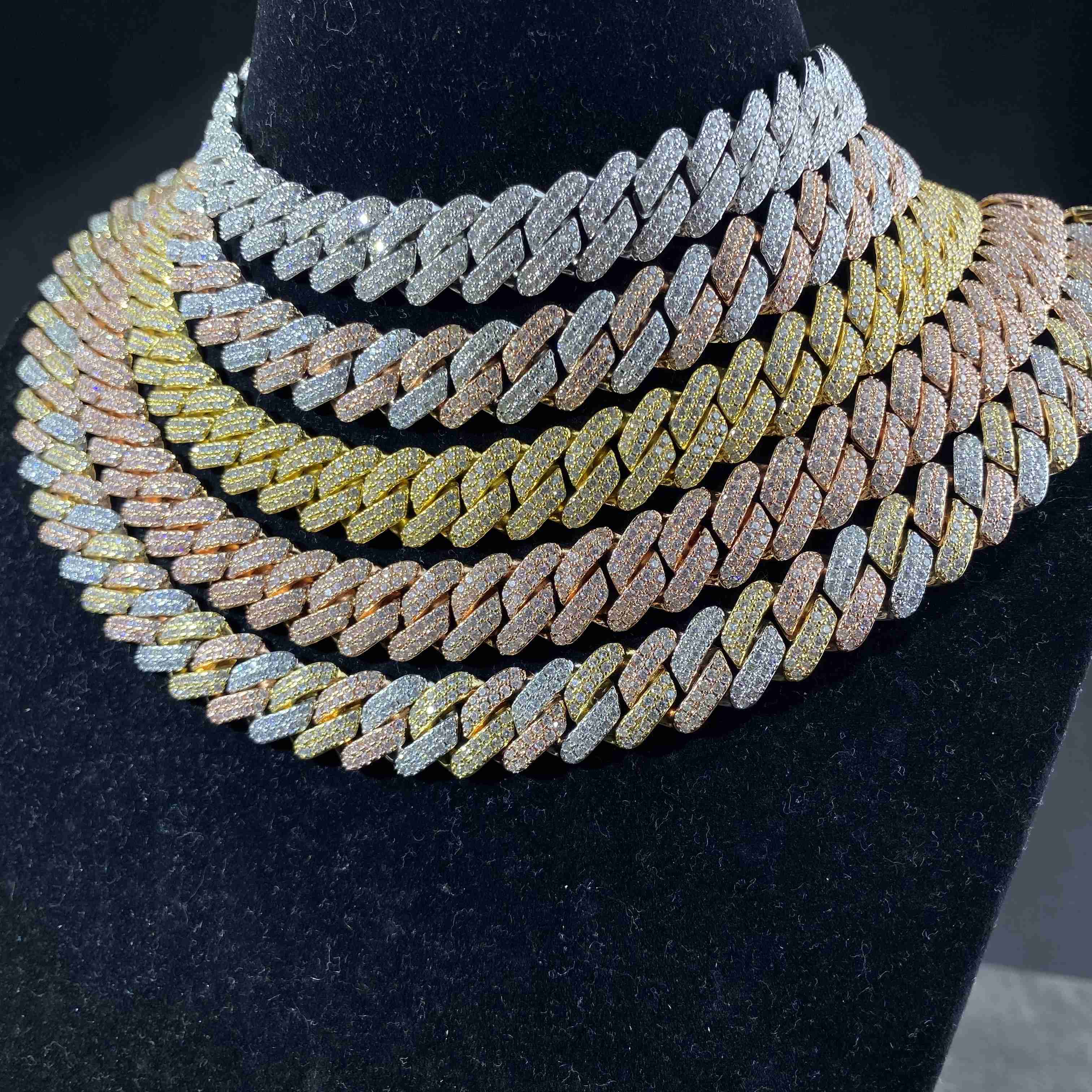 High Quality Hip Hop Fine Jewelry Men 12mm Full Iced Out Prong Solid Cuban Link Necklace Chain Bracelet