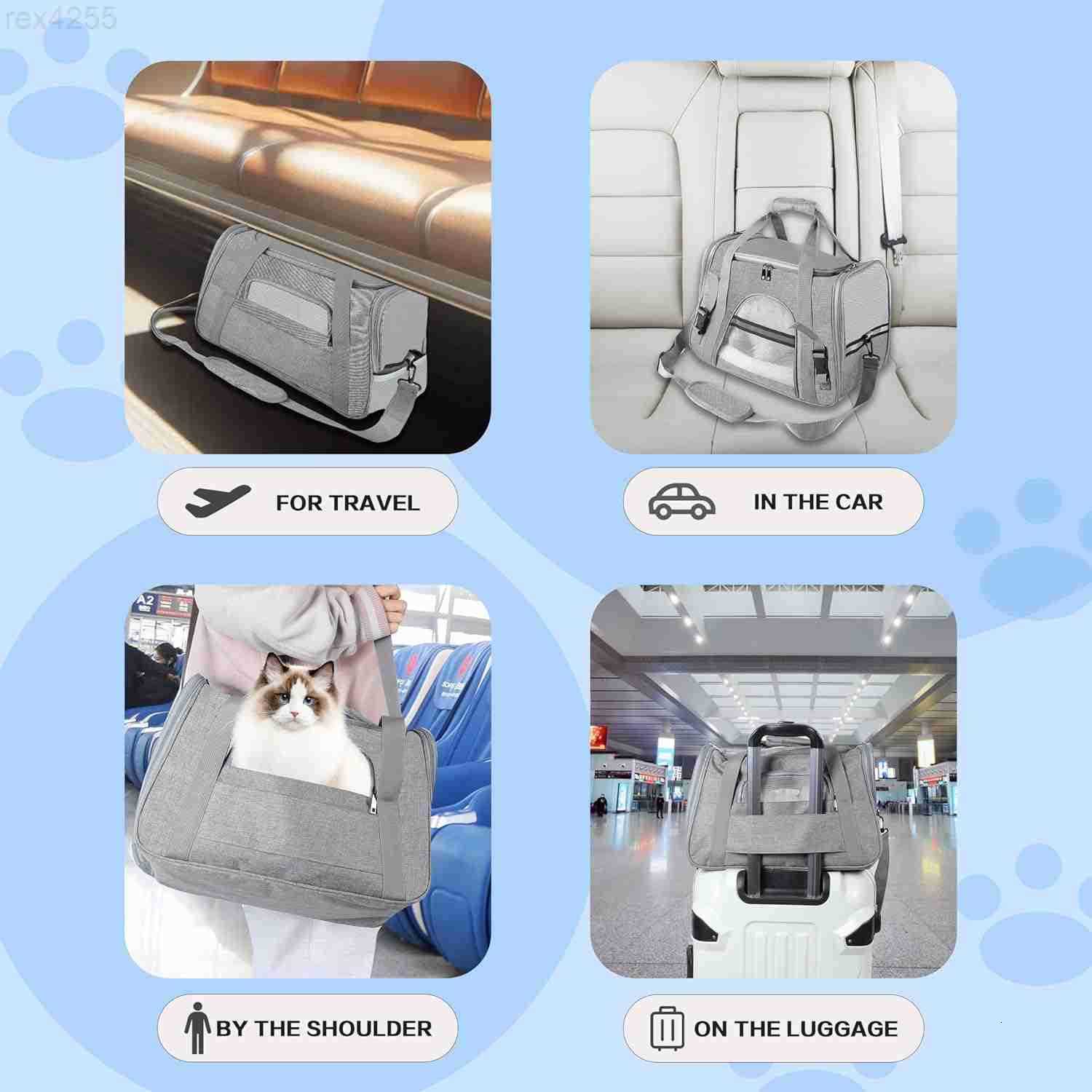 Pet Travel Carrier Soft Sided Portable Bag for Cats Small Dogs Kittens or Puppies Collapsible Durable Airline Approved Travel Friendly Grey 170 L x 10