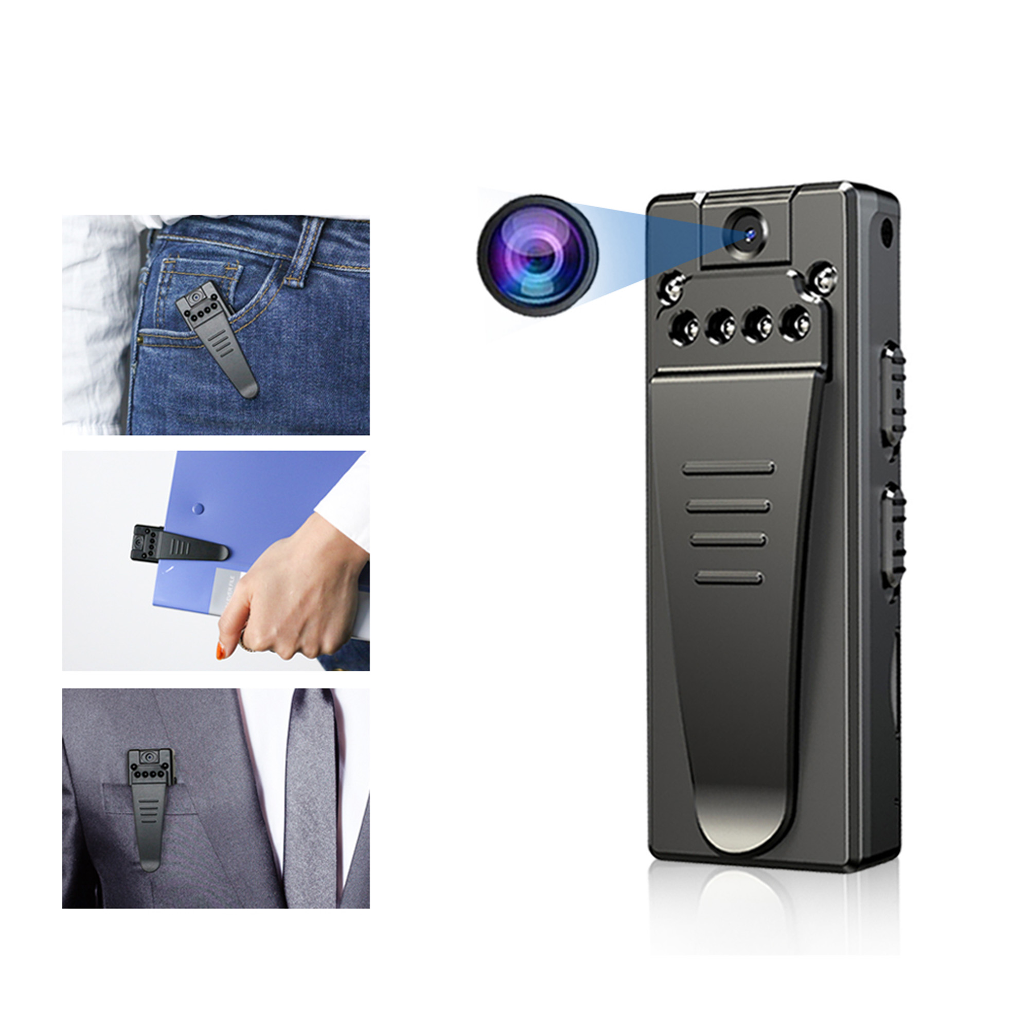 1080P Body Camera with Back Clip, Sports Camera with Audio and Video Recording, Wide Angle Lens and Portable Night Vision Video Recorder, 90° Rotation