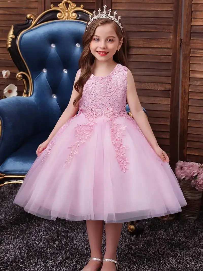 Girls Mesh Hem Princess Dress Embroidery Design Sleeveless Flower Girl Dress for Pageant Gown Christmas Birthday #802 Z250904