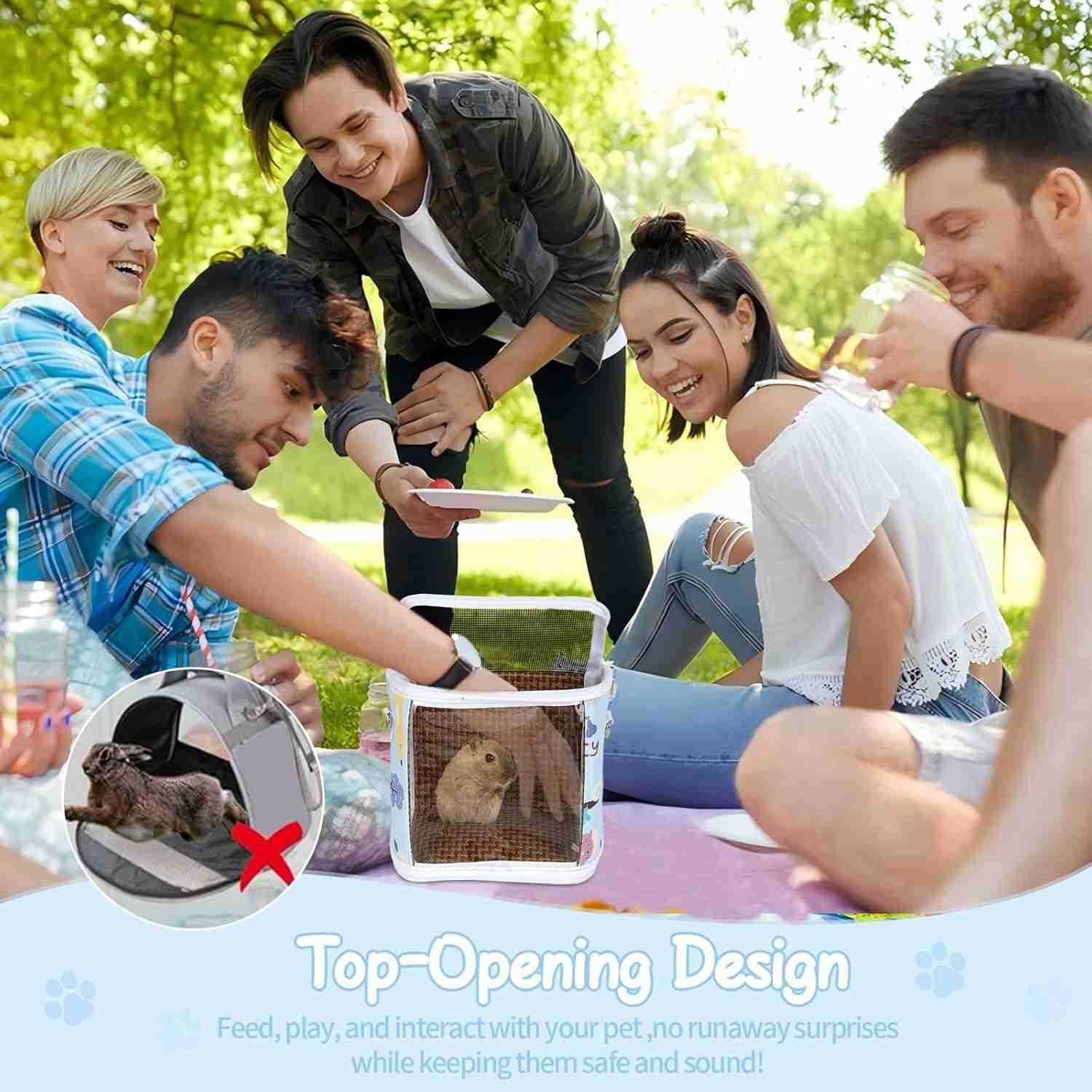 Pig Carrier Bag with Water BottleTravel Portable Small Animal Carrier Sling Pouch Clear Window Carrier Backpack for Hamster Bunny Gerbil Hedgehog Suga