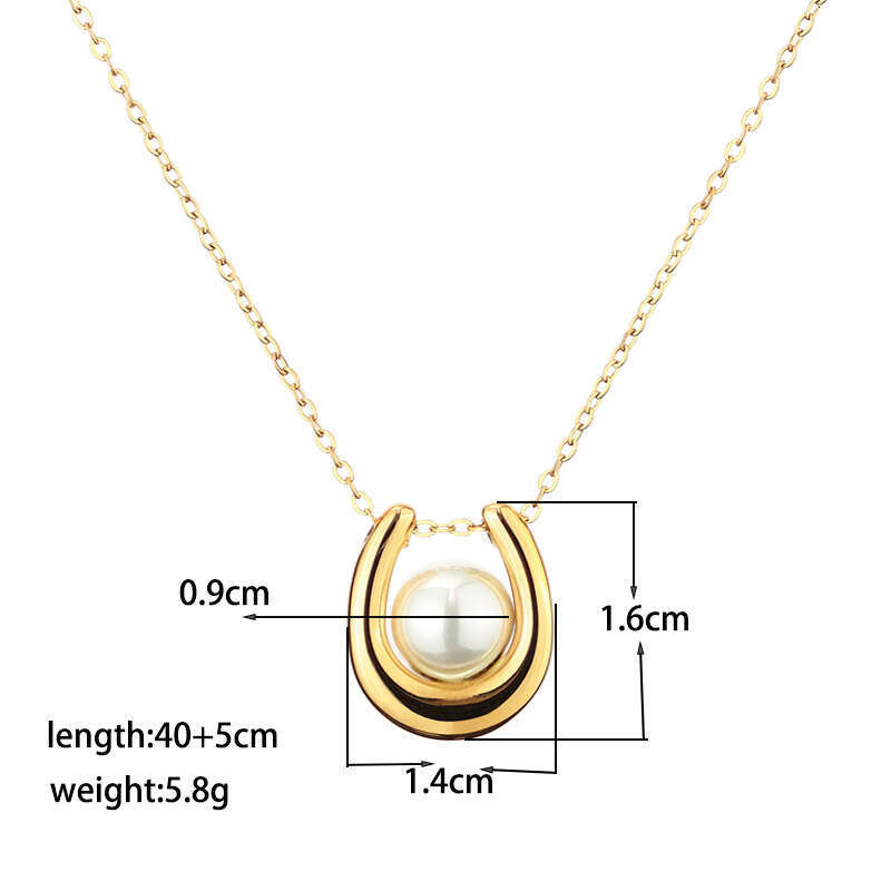 French Romantic U-Shaped Pearl-Inlaid Titanium Steel Necklace Simple High-End Light Niche Design Exquisite Collarbone Chain