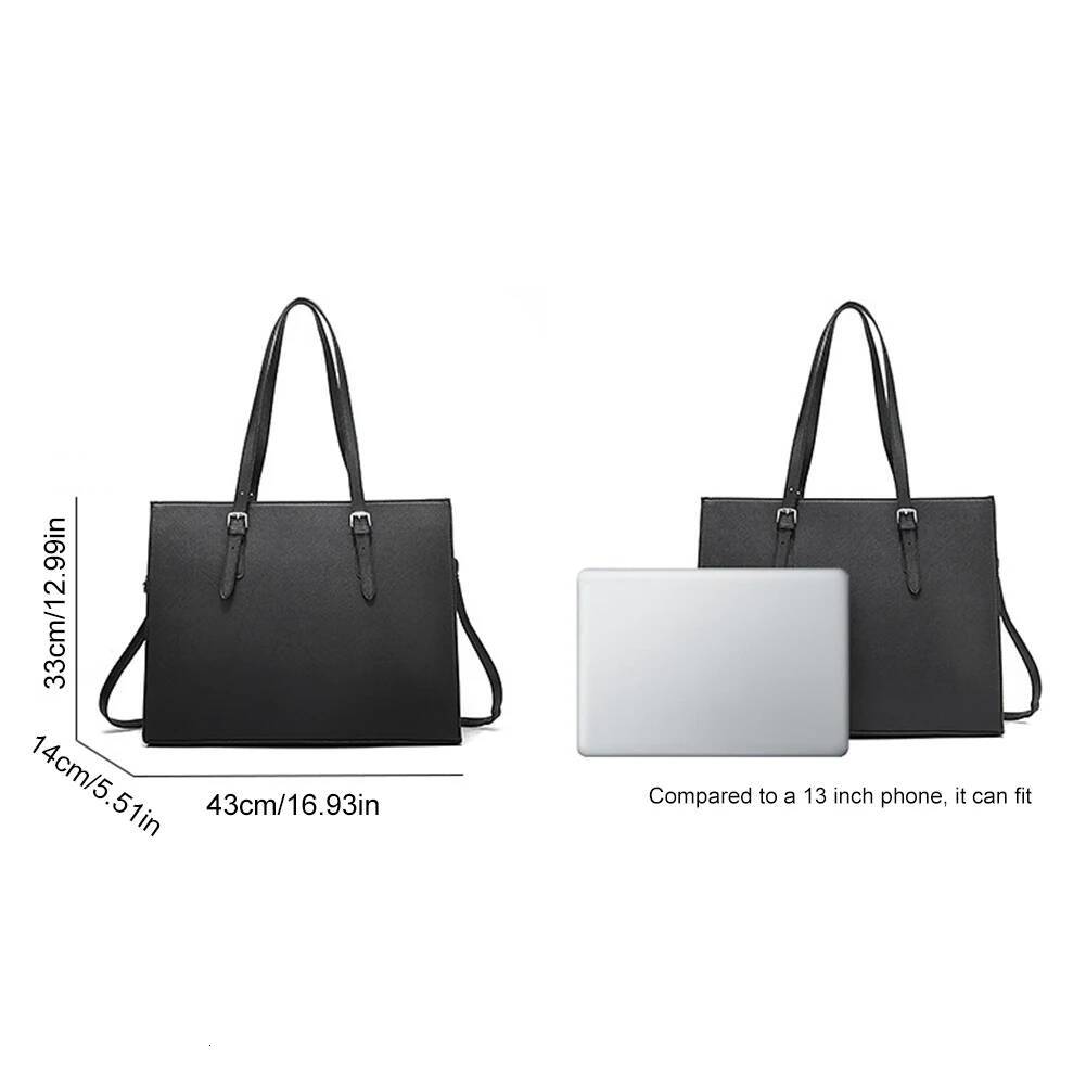 15.6 Inch Laptop Tote Women Retro Shoulder Bag PU Leather Computer Carrying Case Multipocket Large Capacity Business Handbag