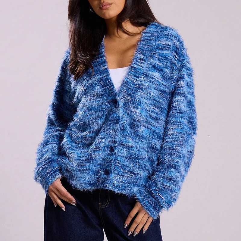 Elegant Knitted Cardigan Sweater Womens Autumn Winter Printed Loose Button Sweaters For Women V Neck Jacket Coat M250904