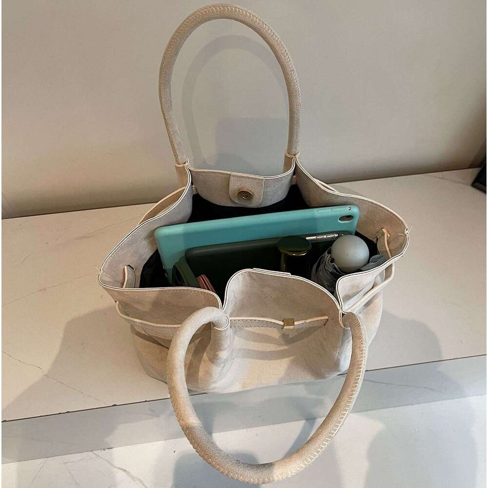 DHEssentials 2025 Large Tote, PU Women's Shoulder Bag, Magnetic Closure & Striped Design