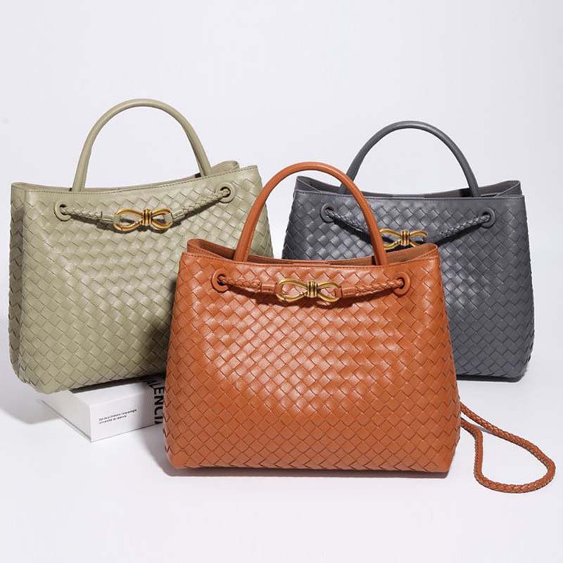 Designer bag woven tote bag versatile solid color PU women's handba multi color options seasonal universal texture texture metal buckle decoration elegant lady bag