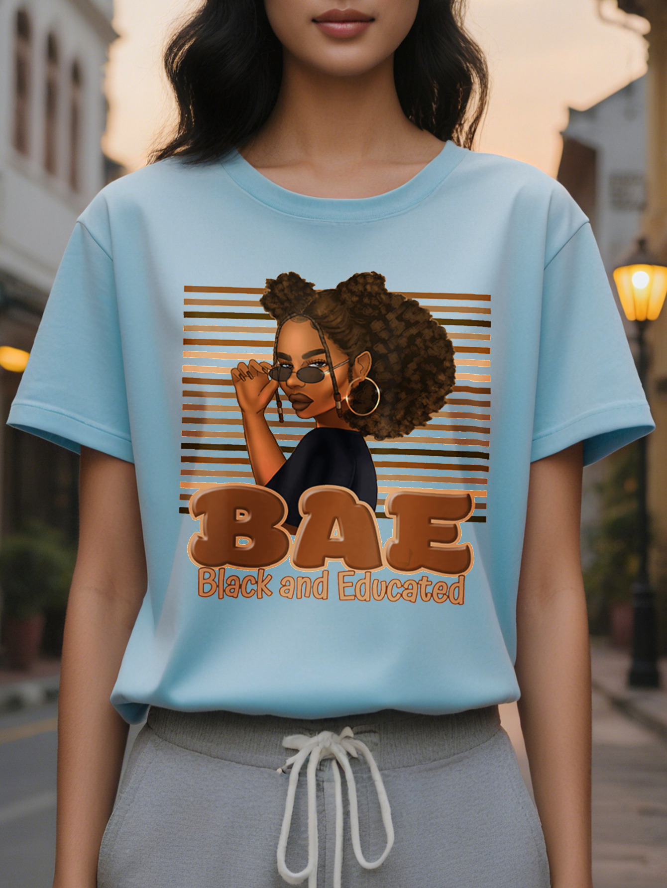 Large XL Vibrant Cartoon Character Letter Print Crew Neck T-Shirt Soft Mid Elasticity Cotton Fabric Hand Washable Regular Plus Size