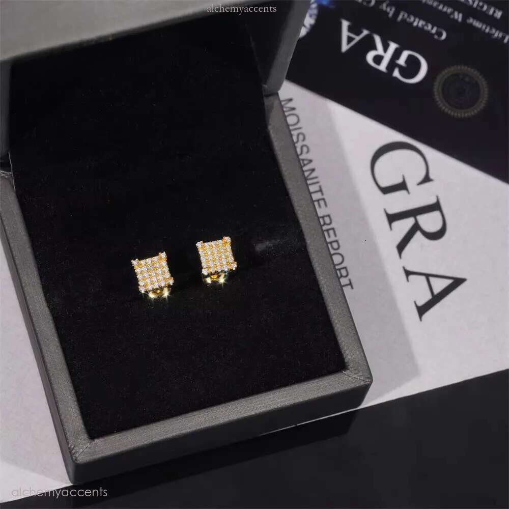 Hip Hop Bling Iced Out Ear Studs Unisex VVS Moissanite Dia White Gold Plated Sterling Sier Stud Earring for Women