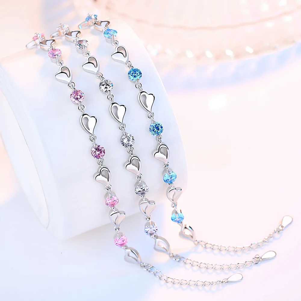 925 Sterling Silver Heart Shed Bracelet For Women Retro Korean Versatile Pink Crystal Charm Bracelets Original Party JewelryXJ250904