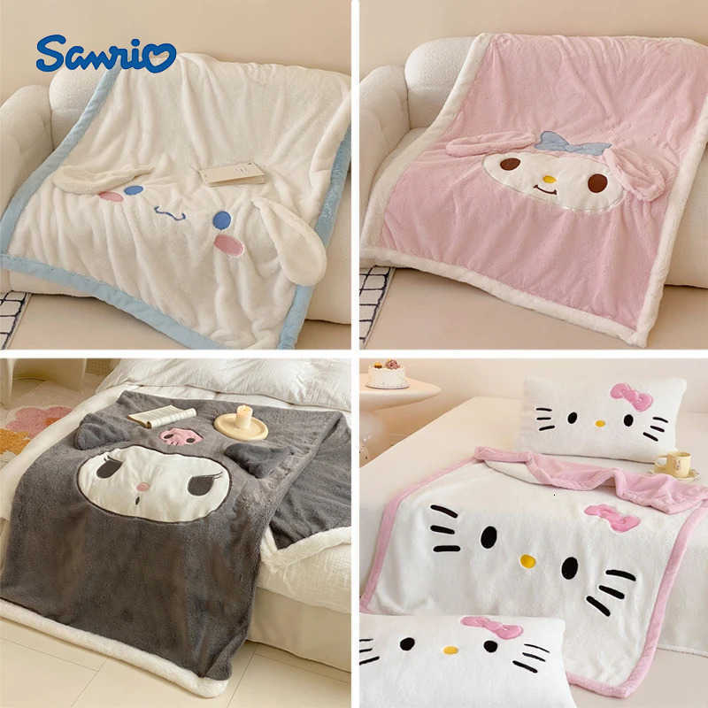 Sanrio Hello Kitty Rabbit Plush Blanket Kuromi melody DoubleSided Thickened Flannel Cover Blanket Office sofa Warm nap blanket L250904