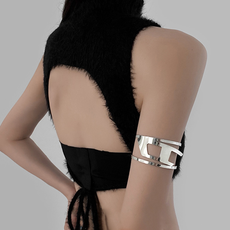 Metal Double-Layer Hollow Arm Niche Fashion Personality Exaggerated Bracelet for Women Simple High-End Feel Jewelry