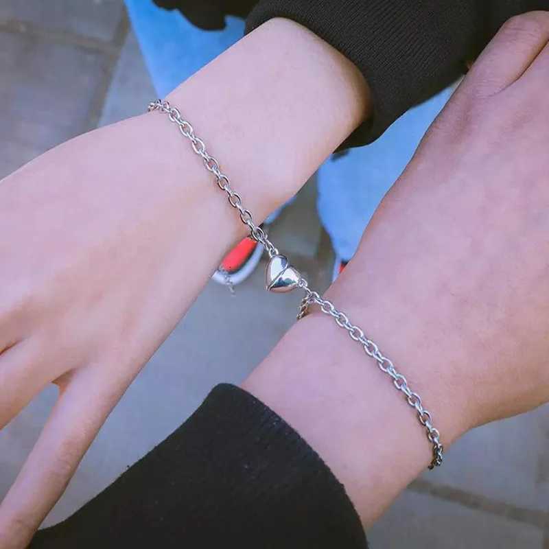 Pcs Punk Paired Couple Bracelet For Women Stainl Steel Magnetic Silver Color Best Friend Cuban Chains Jewelry GiftXJ250904