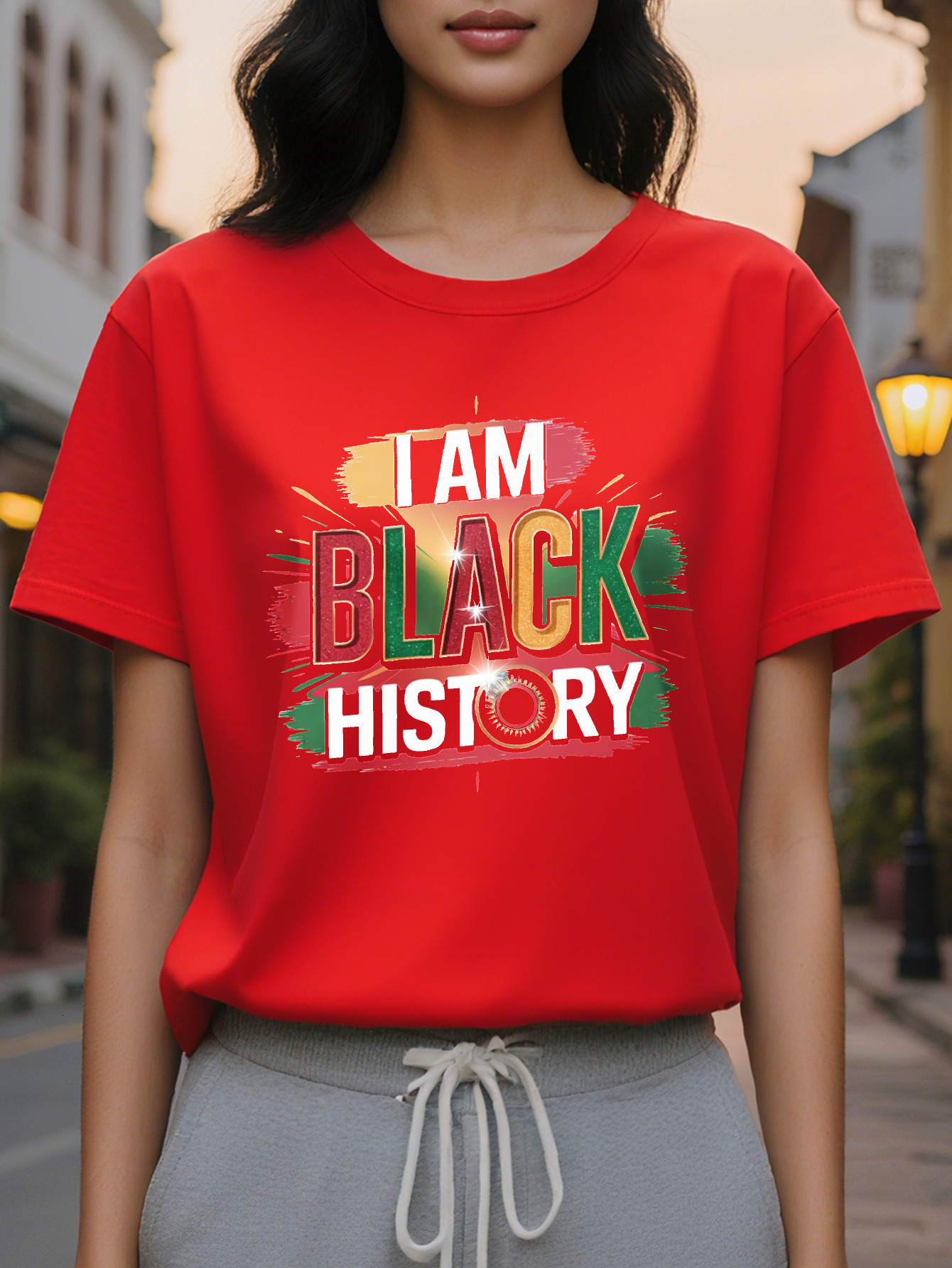 Women's T-shirt I Am Black History design short sleeve round neck casual top for spring summer bright and