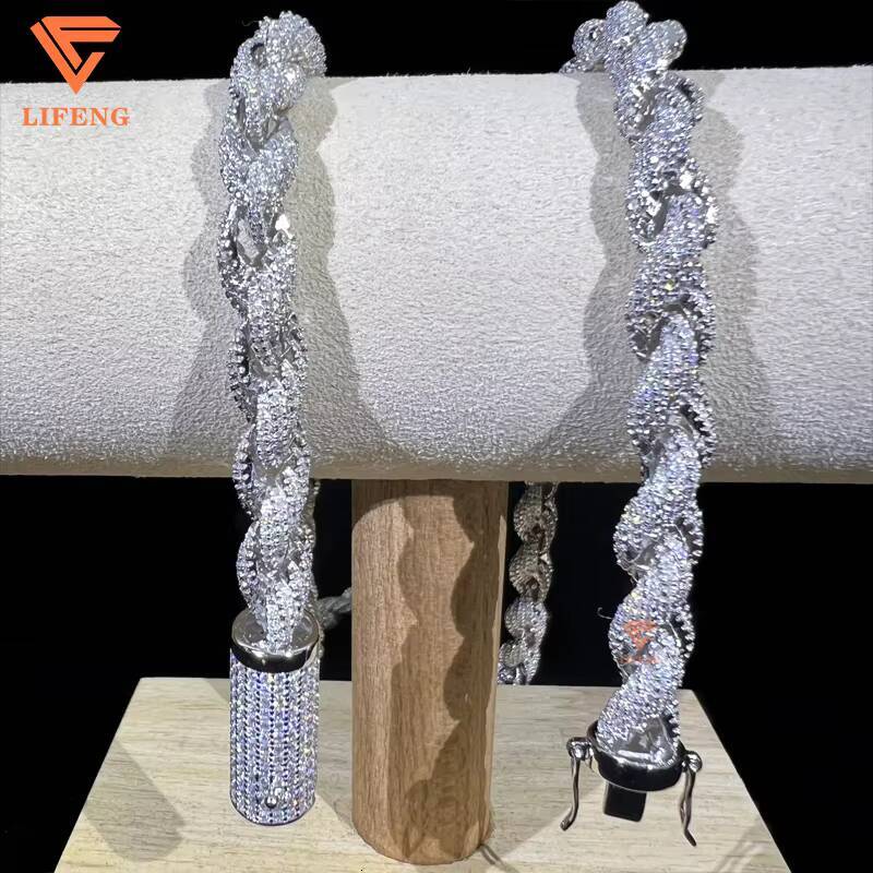 8mm Thick Twist Chain 925 Solid Silver Iced Out Vvs Moissanite Diamond Rope Necklace Cuban Link Chain for Man Hiphop Chain