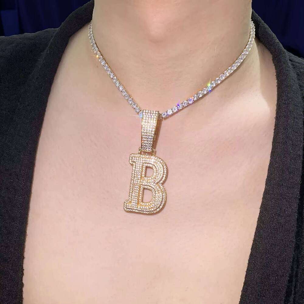 S Pure Sier Vvs Silicon Stone Initial D Iced Out Pendant Hip Hop Jewelry