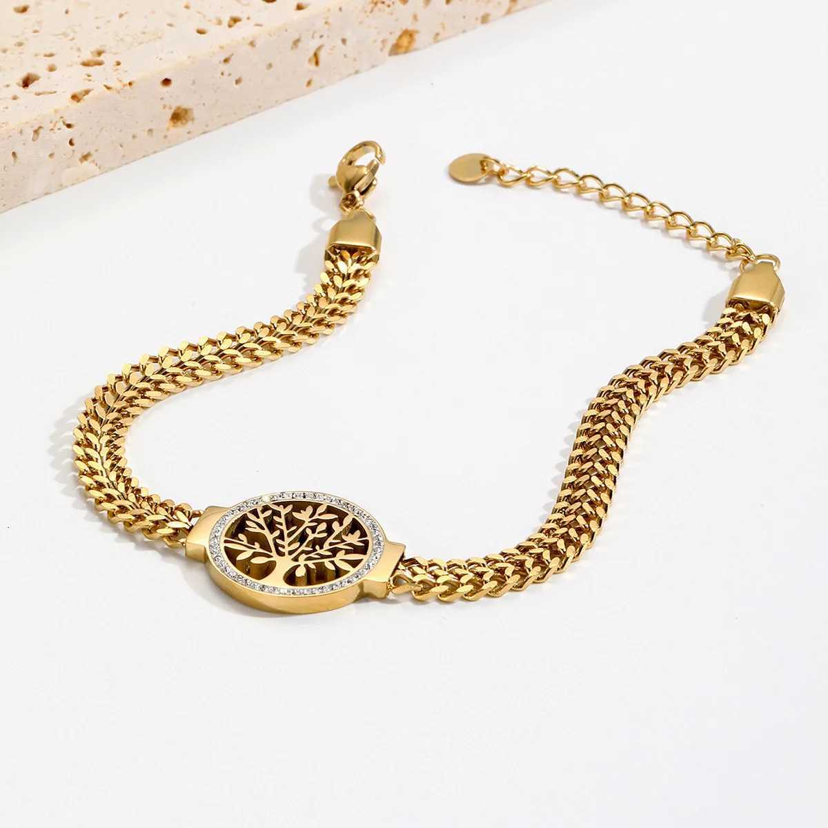 316L Stainless Steel Tree of Life Bracelet for Women Fashion 18K Gold Plated Wrist Chain Waterproof Jewelry La Gift Y250904