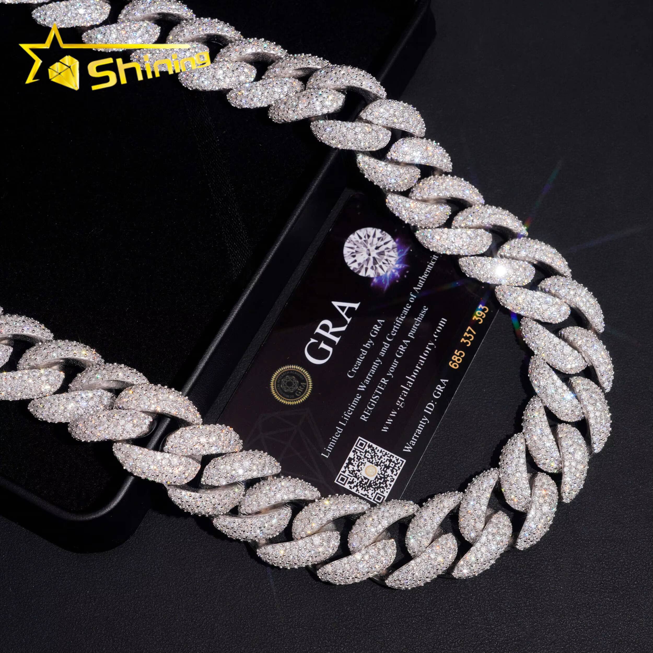 Luxury Big Size 23mm Cuban Link Chain 925 Sterling Silver Moissanite Hip Hop Jewelry Custom Moissanite Chain Cuban for Men