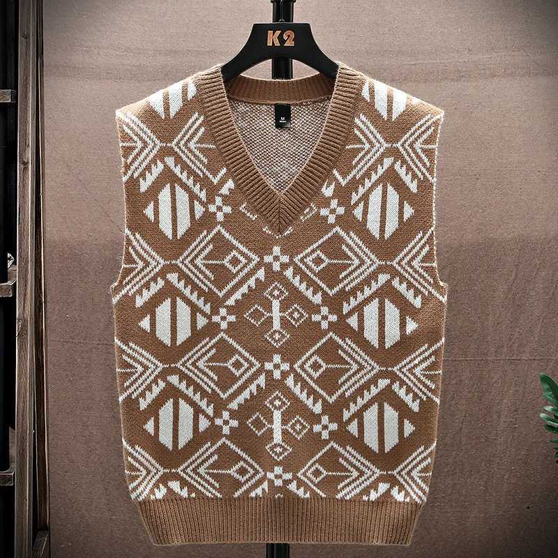 Mens V Neck Knit Vest Intricate Ethnic Pattern Vintage Style Layer Friendly Daily Campus Leisure Office WearXJ250904