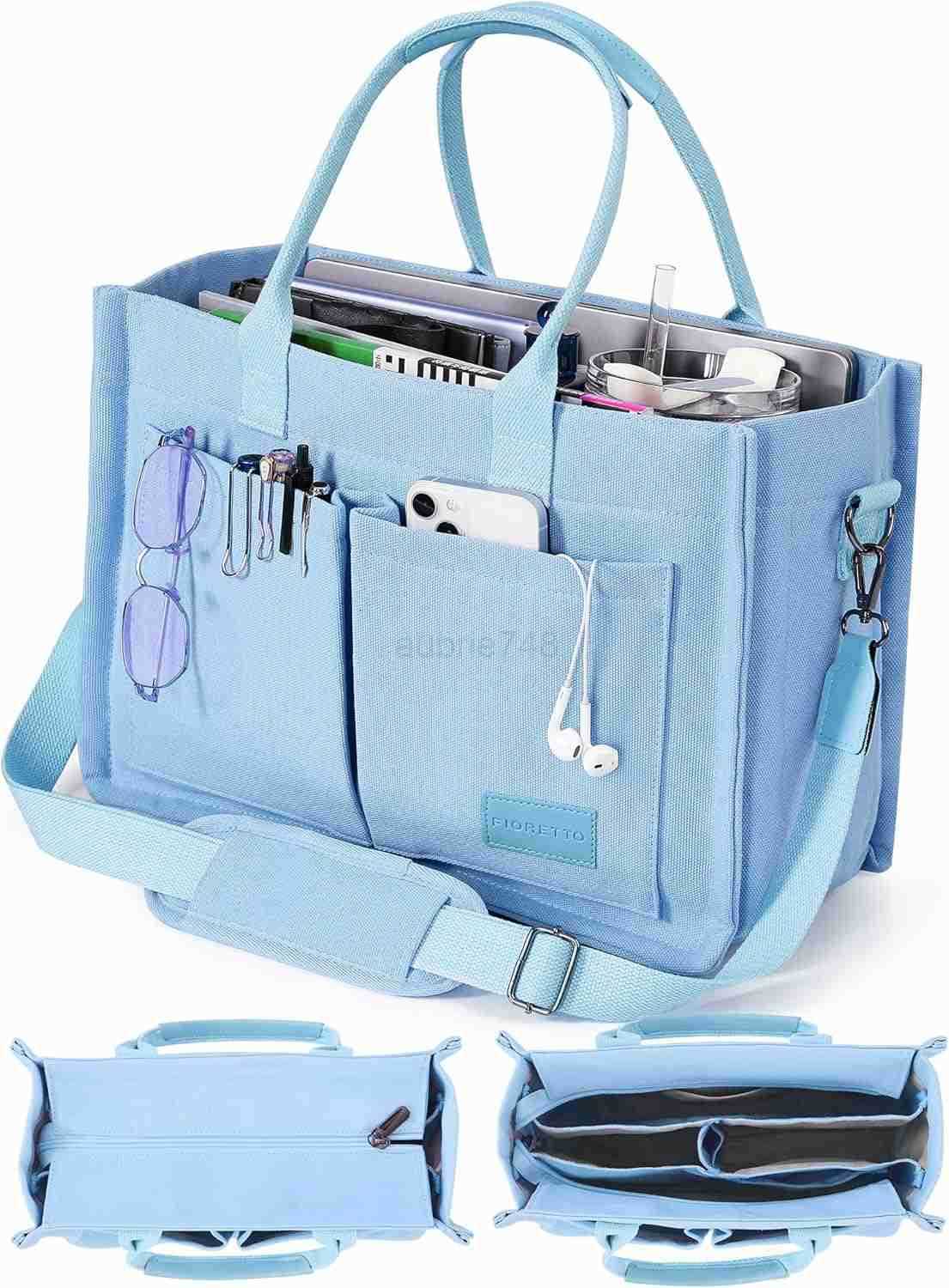 Canvas Tote Bag for Women with Zipper Closure Individual Compartments for Work College for Teacher Nurse M250904