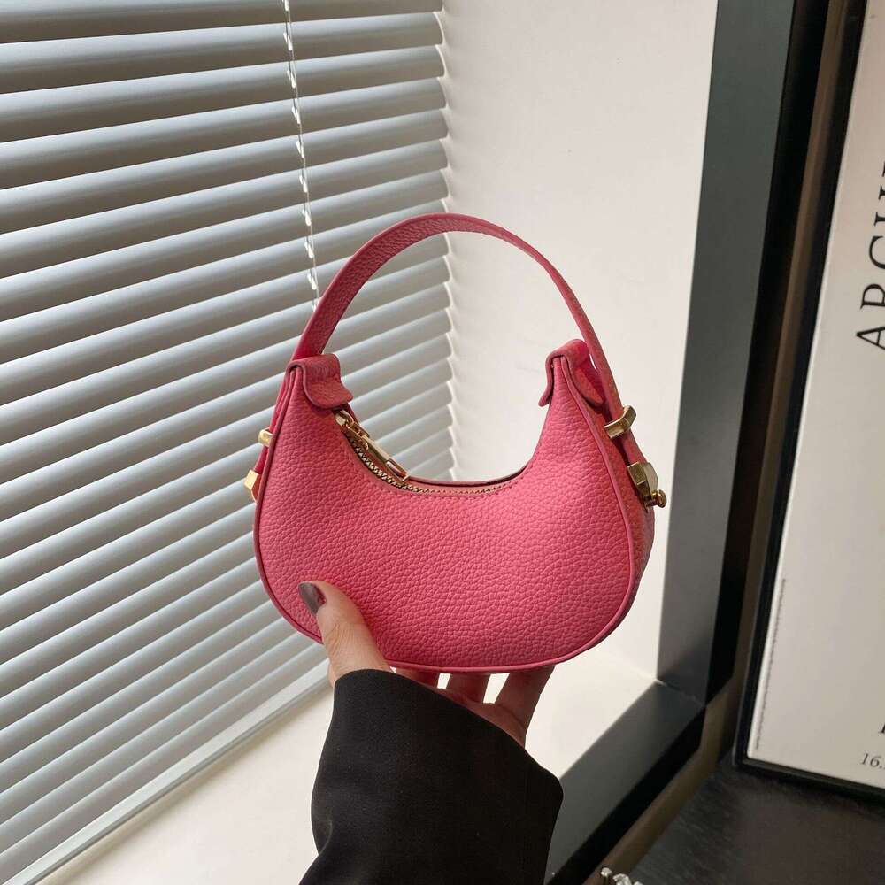 New Niche Fashion Lychee Pattern Mini Handbag High-Quality Crescent Lipstick Bag