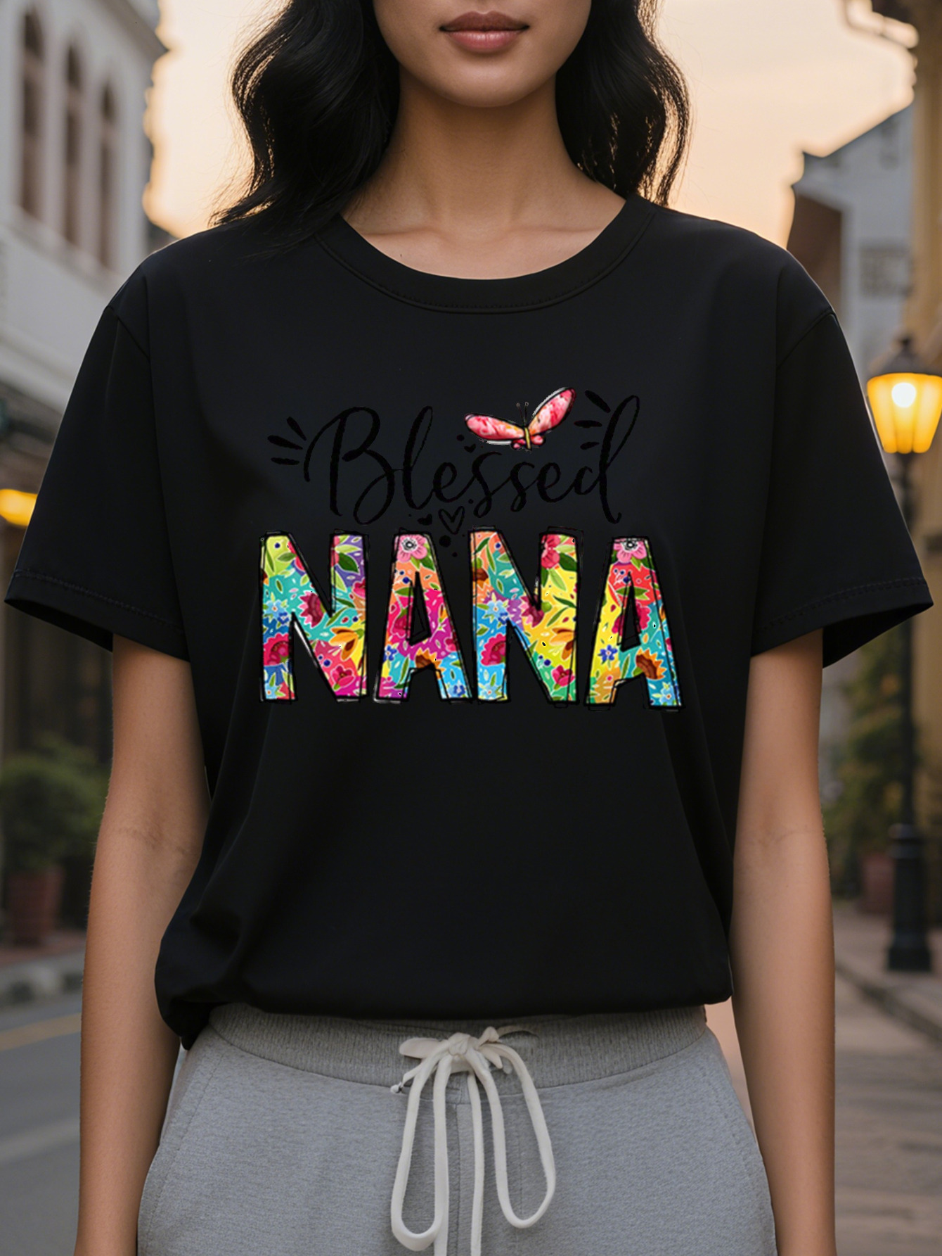 Nana American Style Print Crewneck Fashion Short Sleeve T-shirt Spring and Summer New Slim Fit Slimming Women's Top