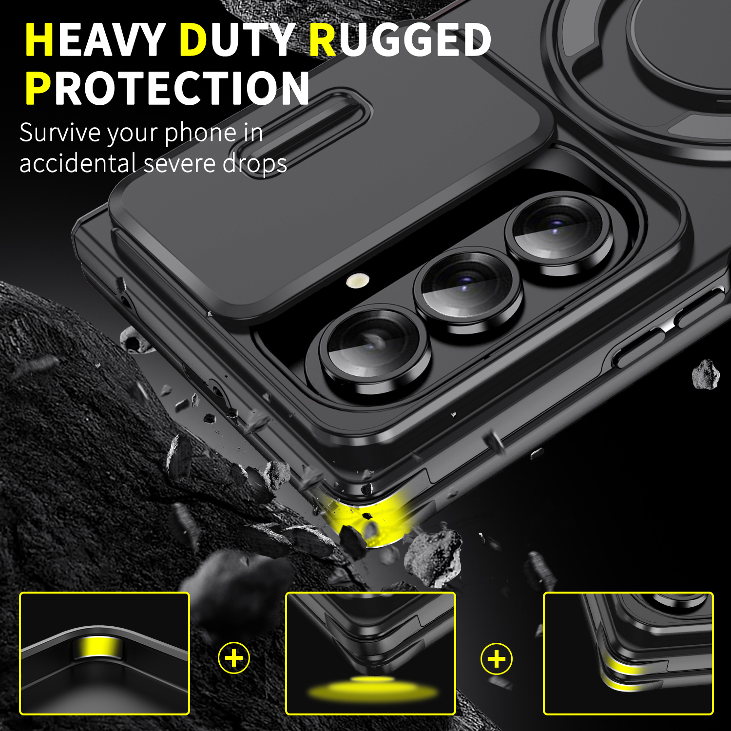 Luxury Heavy Duty Rugged Armor Slide Camera Protection Case Magnetic Car Bracket Ring Stand Shockproof Cover For iPhone Duo Samsung Z Flip 6 7 8 Ultra - view 4