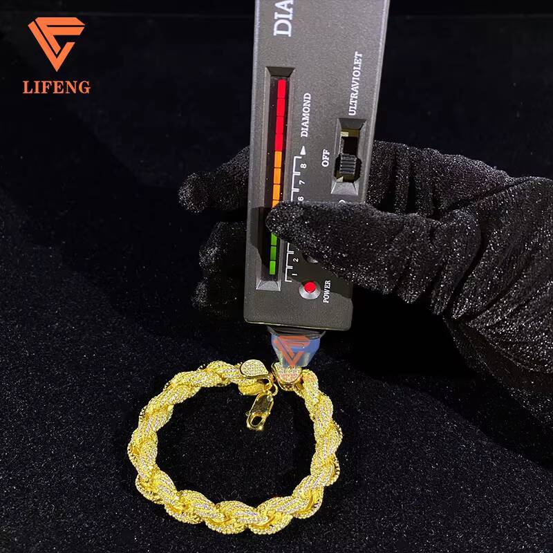8mm Gold Plated 925 Sterling Silver Rope Chain Bracelet Custom Hip Hop Moissanite Diamond Fine Jewelry Rope Bracelet for Women