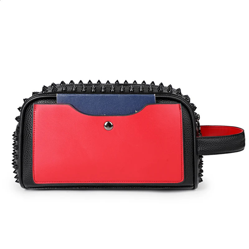 Fashion Rivet n Men Bag High Quality PU Leather Clutch Bags Money Purse For Cyberpunk Style Waist Strap Wallets Sac 250903