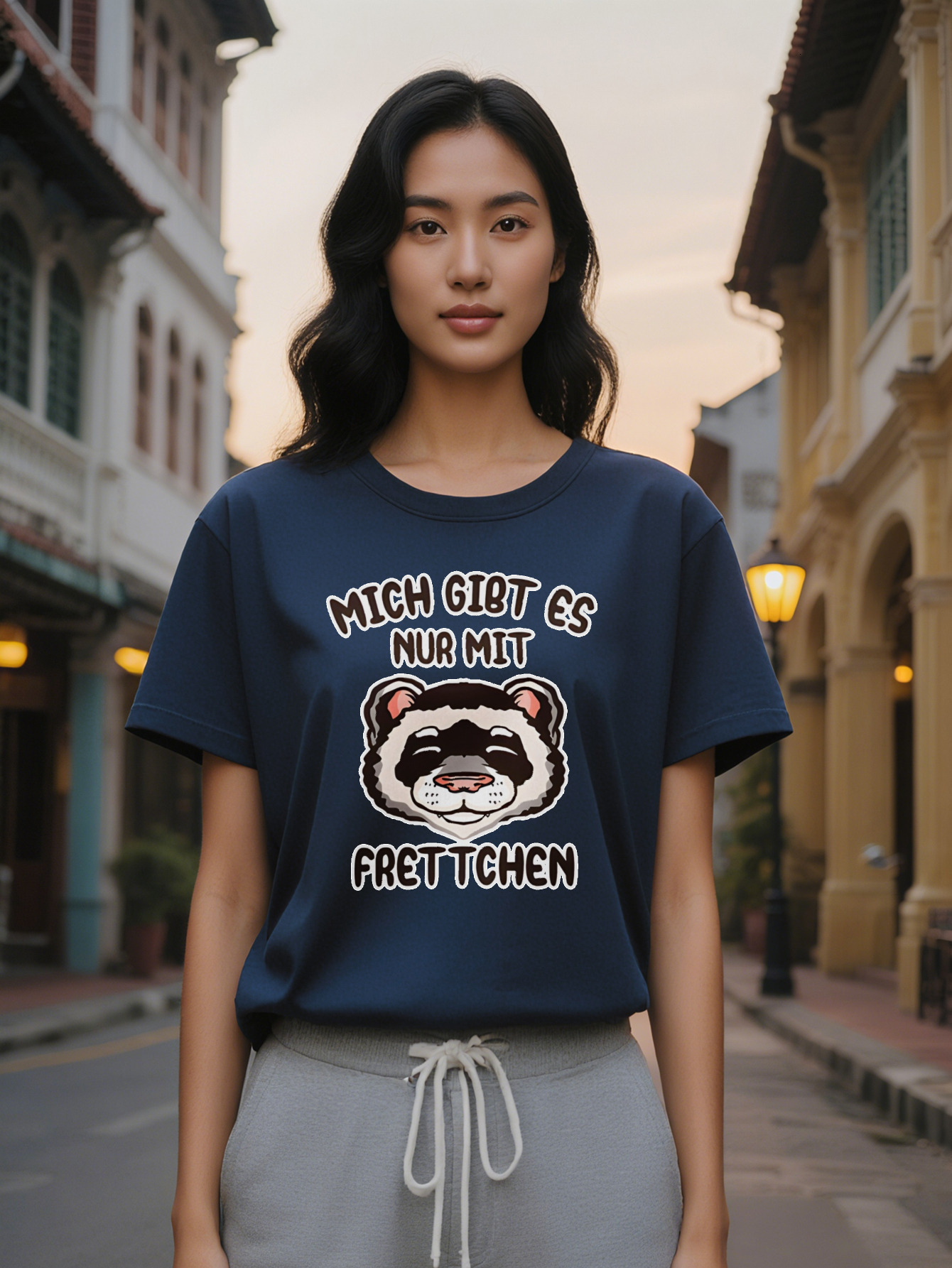 Large XL Casual Versatile Round Neck T-Shirt Cartoon Beaver Head MICH GIBT ES NUR MIT Print Pattern Top Lady Gif Plus Size