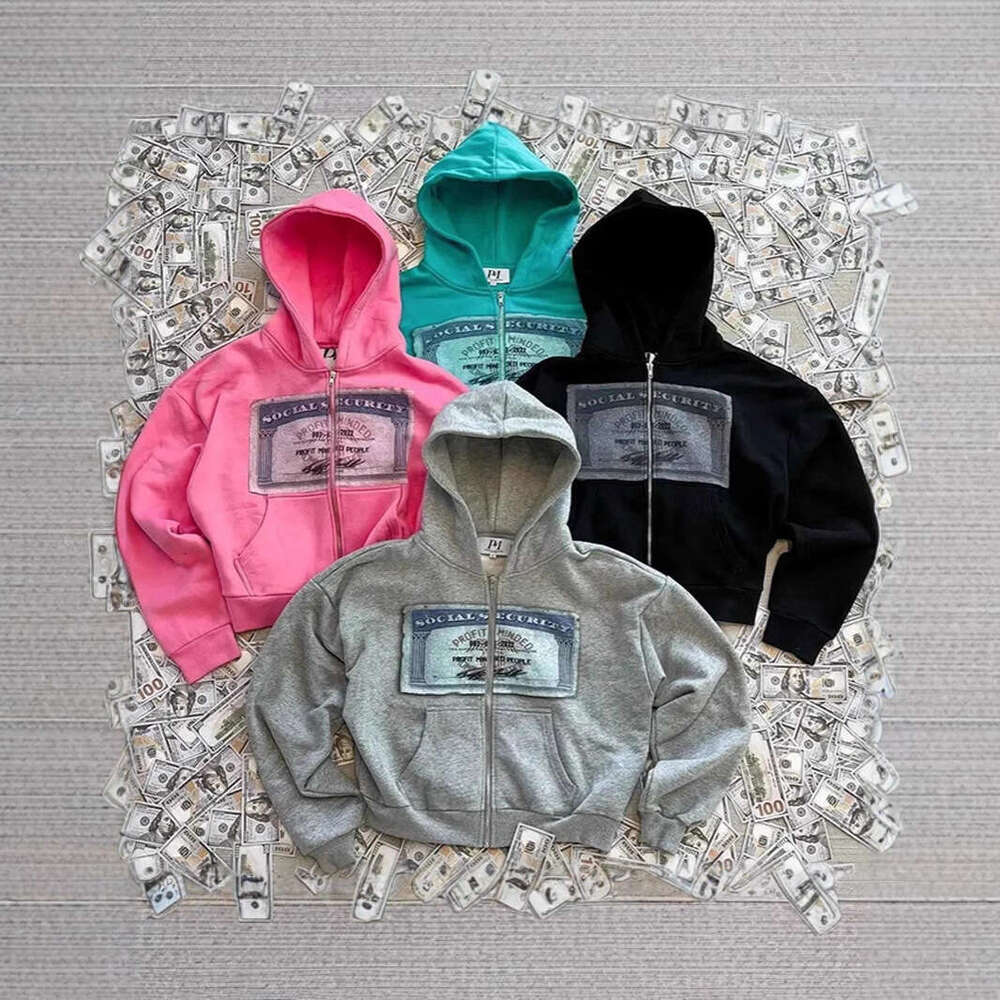 Street Brand Trendy Fashion Printed Casual Loose Autumn Winter Zipper Hooded Sweatshirt