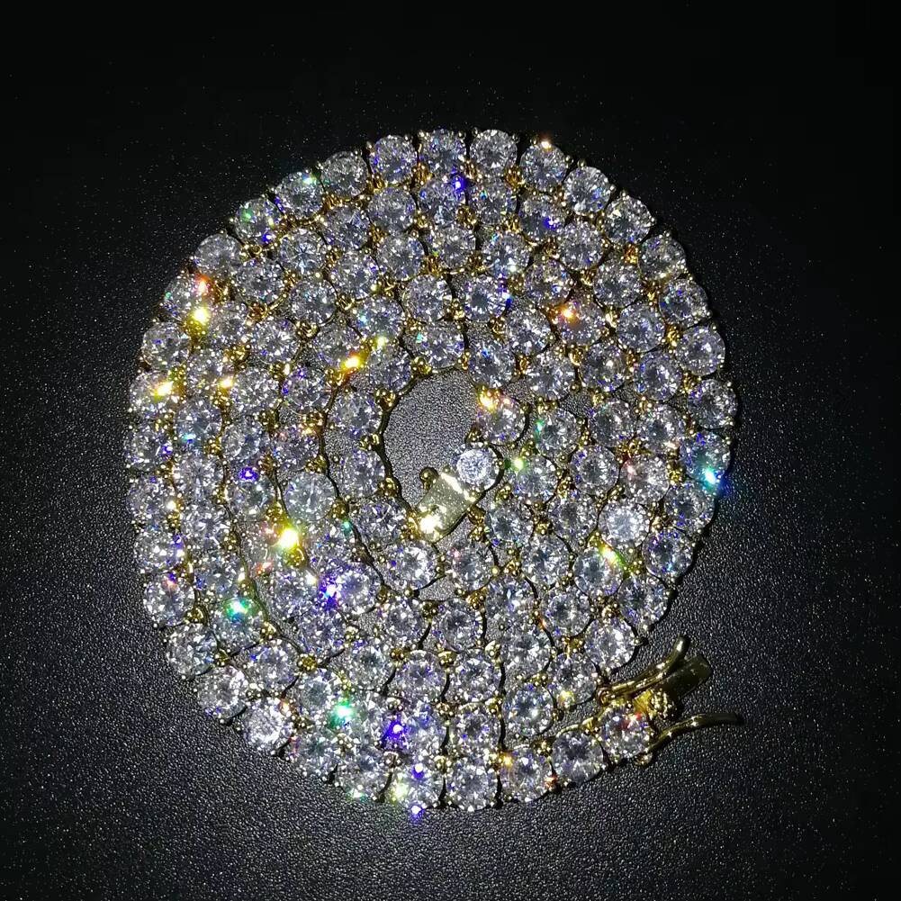 Single Row 3mm 2Zircon Tennis Chain Hip Hop Necklace Fashionable Tennis Chain Necklace