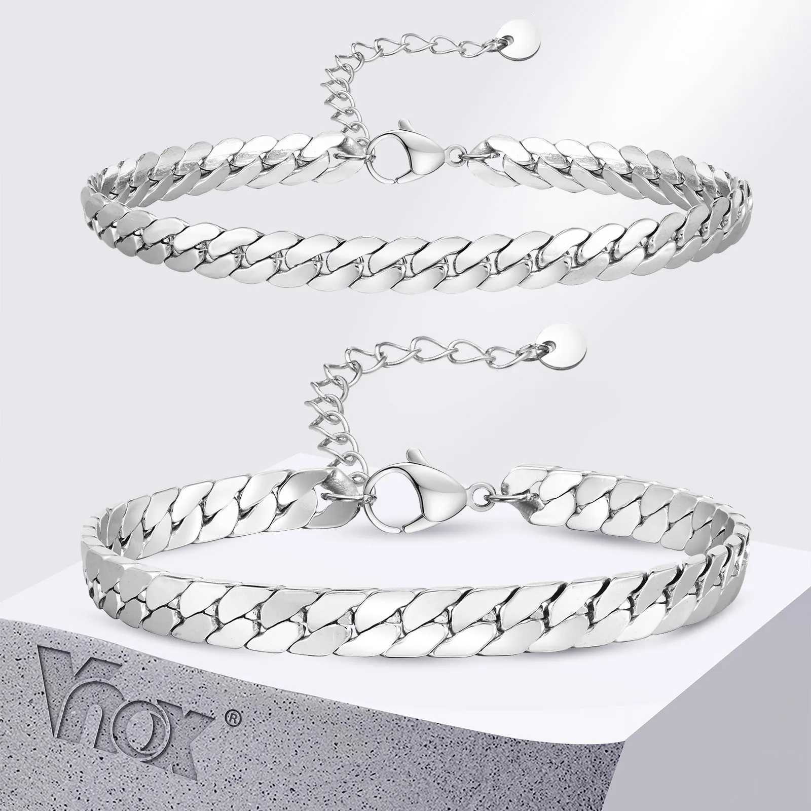 Vnox Waterproof Cuban Chain Bracelets for Men Wen Nr Fade Simple Stainless Steel Flat mi Cuban Link Chain Wristband Y250904