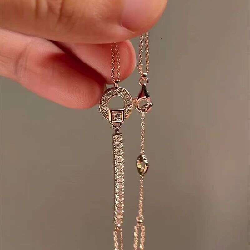 DHpet 2025 New Retro Rose Gold Zircon Bracelet, Elegant High - End Sparkling Row Diamond Double - Layer Bracelet, Women's Geometric Fashion Jewel