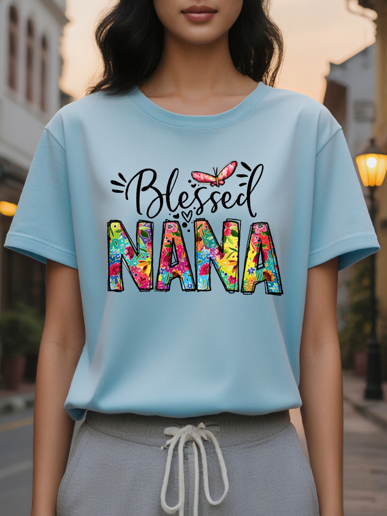 Nana American Style Print Crewneck Fashion Short Sleeve T-shirt Spring and Summer New Slim Fit Slimming Women's Top