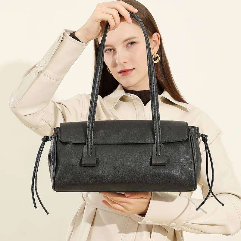 Toptrends Cowhide Genuine Leather Large Underarm Shoulder Bags For Women 2025 Designer Satchel Work Flap Ladies Handbags