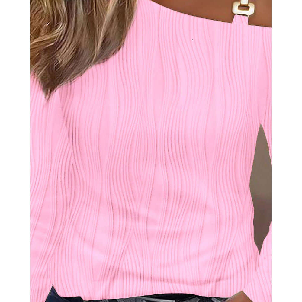 Women's Clothing Best-Selling Slim-Fit Water Ripple Slanted Shoulder Top