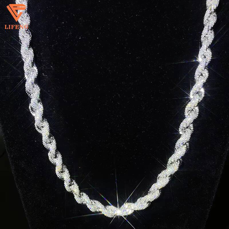 Fine Jewelry Iced Out Chains White Gold Plating 925 Sliver Cord Chain Moissnanite Diamond Necklace for Women Men