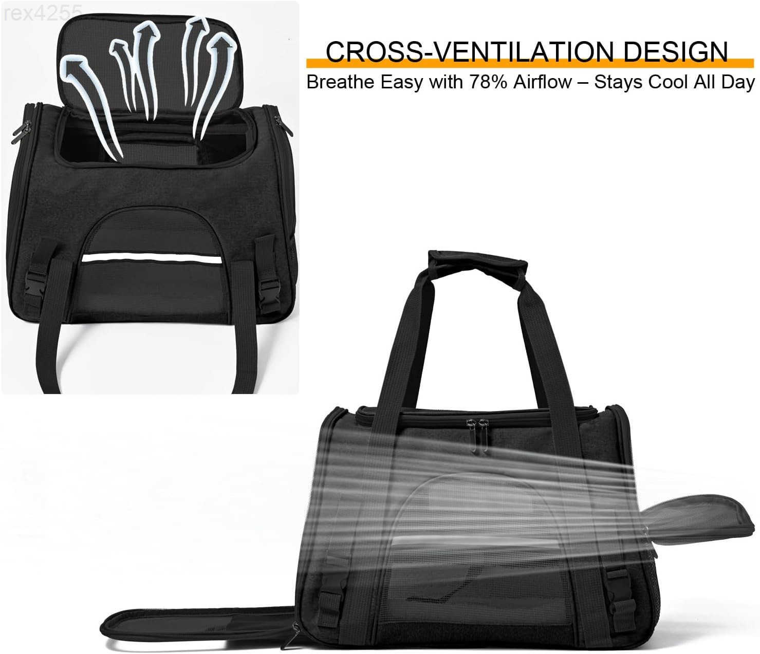 Dog Cat Carrier Soft for Small Pet Up to 16 Lbs TSA Airline Approved Travel Carrier Collapsible Puppy Car Mesh Bag 175 102 114 inch BlackW250904