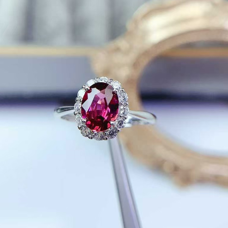 Sterling silver ring natural garnet ring 6mm*8mm 1ct pyrope garnet 925 silver jewelry with certificate