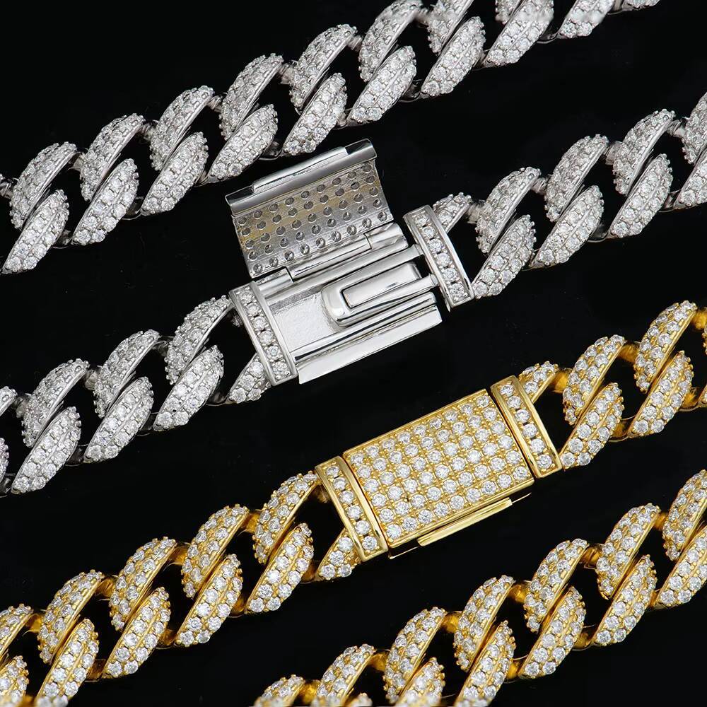 925 Sterling Silver Moissanite Cuban Necklace 8mm Iced Out Arc Cuban Link Hip Hop Jewelry for Men Silver 925 Cuban Chain