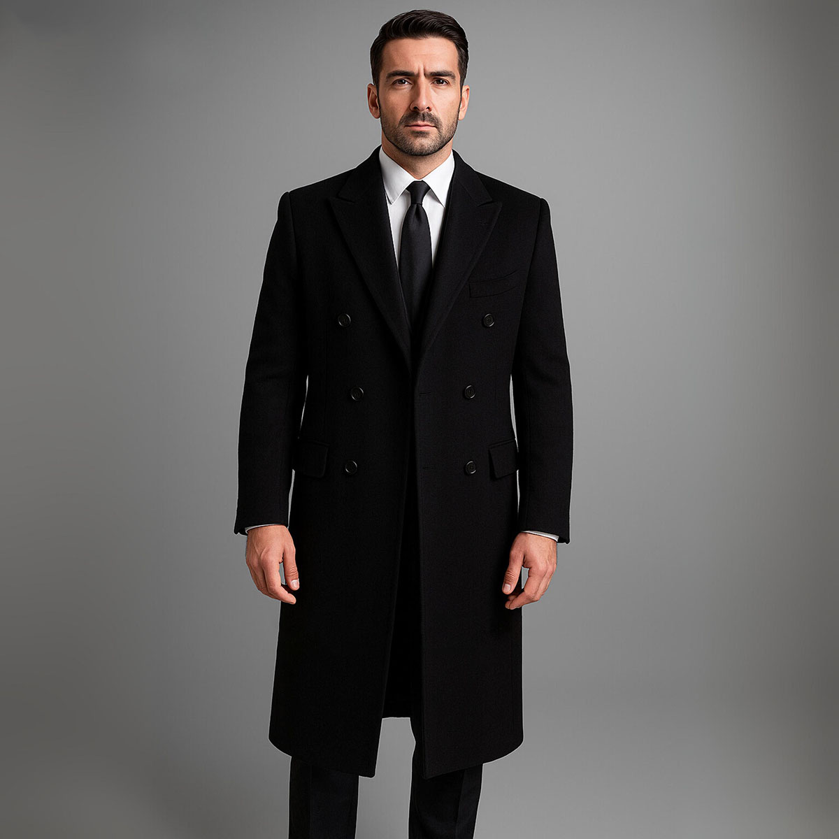 Simple Men's Wool Overcoat Peaked Lapel Tailor-Made Windbreaker One Piece Double Breasted Warm Blazer Customized Overgarment Plus Size